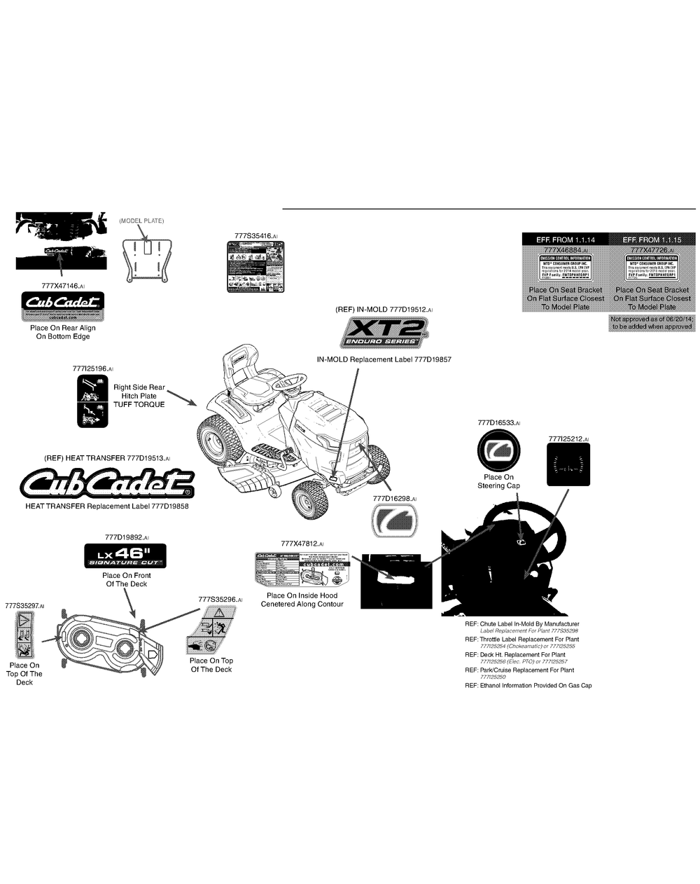 Label Map Xt2-Lx46 Diagram and Parts List for XT2-LX46KW (Carb-13WFA1CT210)(2015) Cub Cadet Lawn Tractor